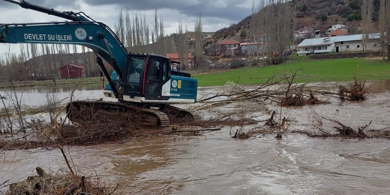 Sivas'ta derenin taştığı köyde ev ve ahırları su bastı