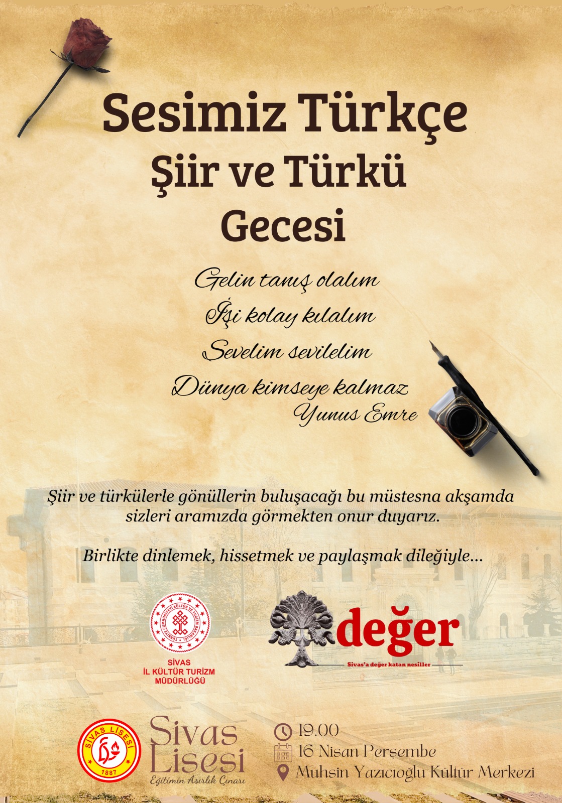 Sivas’ta “Sesimiz Türkçe Şiir ve Türkü Gecesi” düzenlenecek