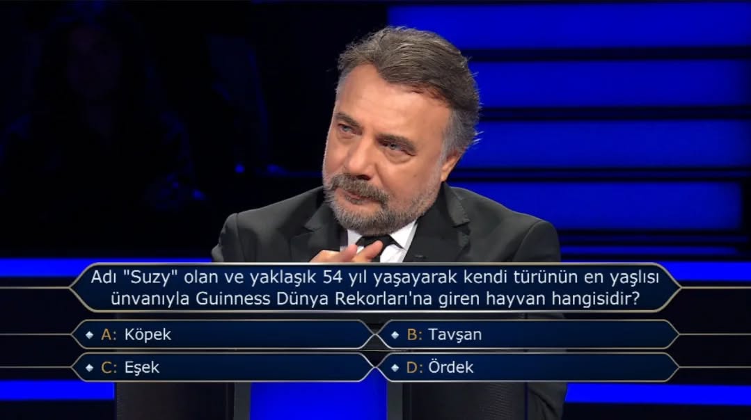 Suzy Adlı 54 Yıl Yaşayan Hayvan Hangisidir? Milyoner'in 200 Bin TL'lik Sorusu