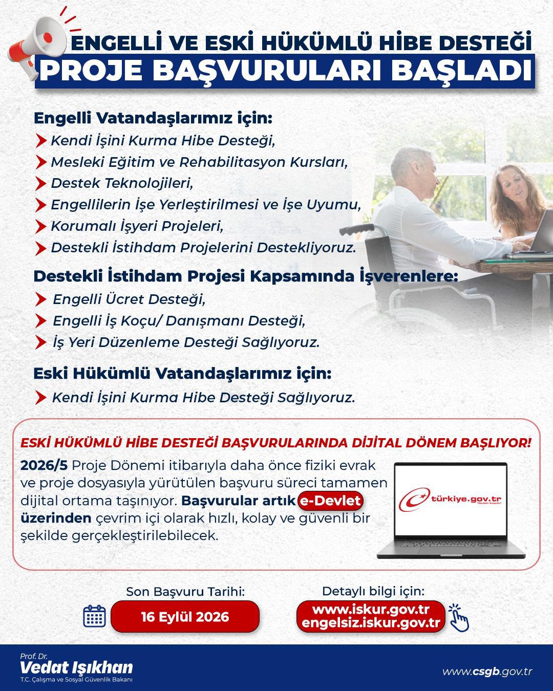 İş kurmak isteyen engelli ve eski hükümlülere destek
