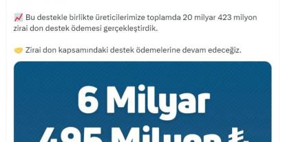 20 milyar 423 milyon lira zirai don desteği