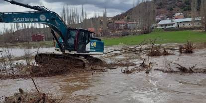 Sivas'ta derenin taştığı köyde ev ve ahırları su bastı