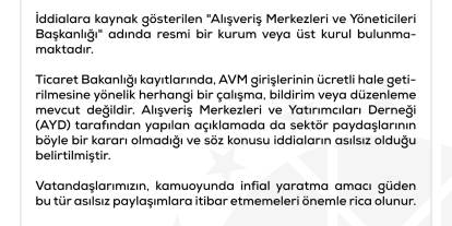 AVM girişleri ücretli olacak iddialarına açıklama