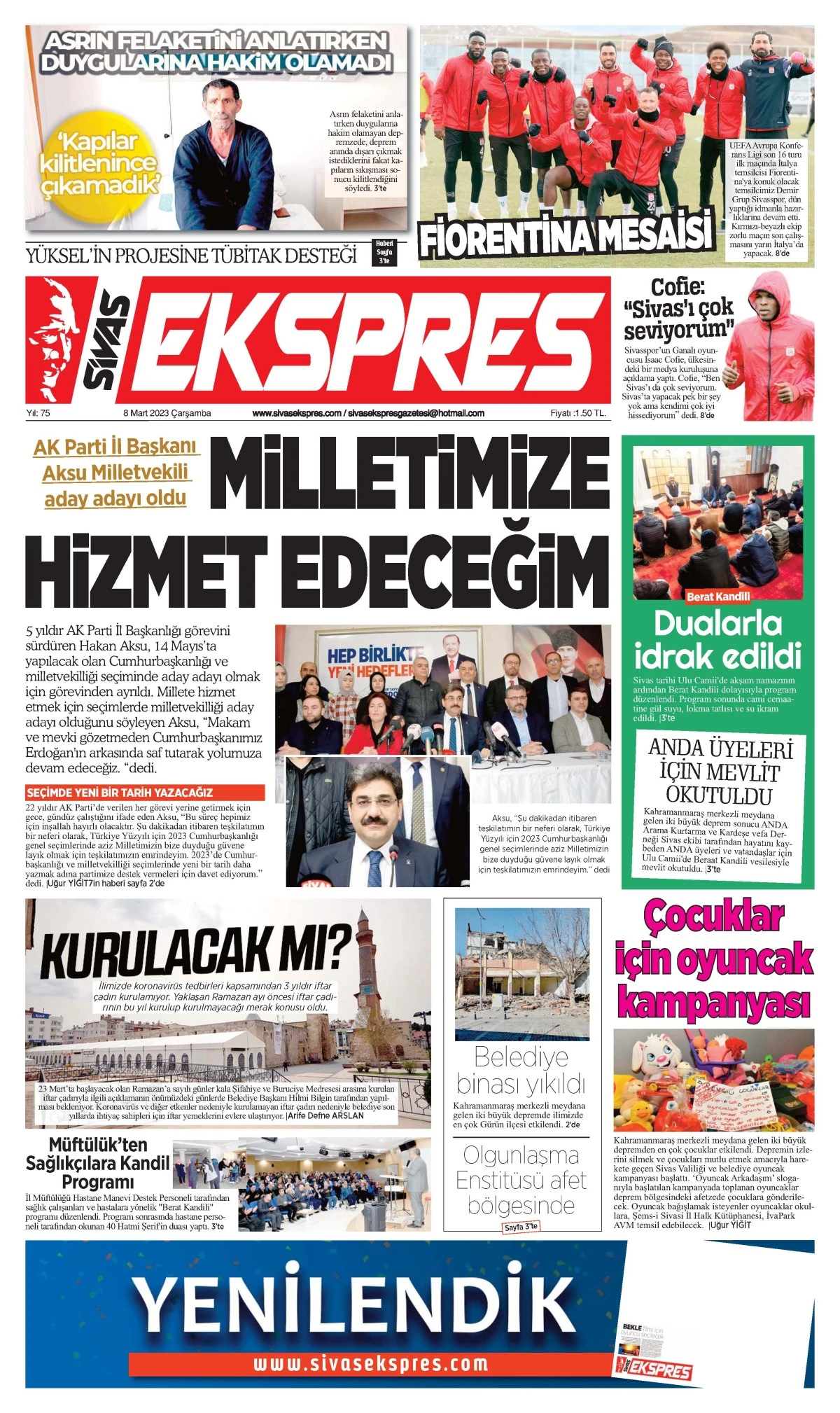 08.03.2023 Sivas Ekspres Gazetesi