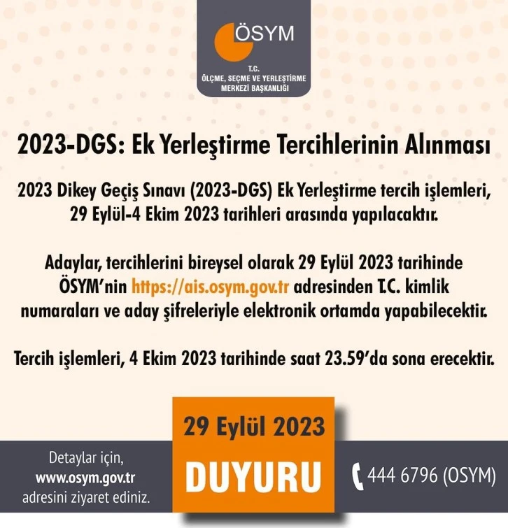 DGS Ek Yerleştirme Tercihleri Başladı