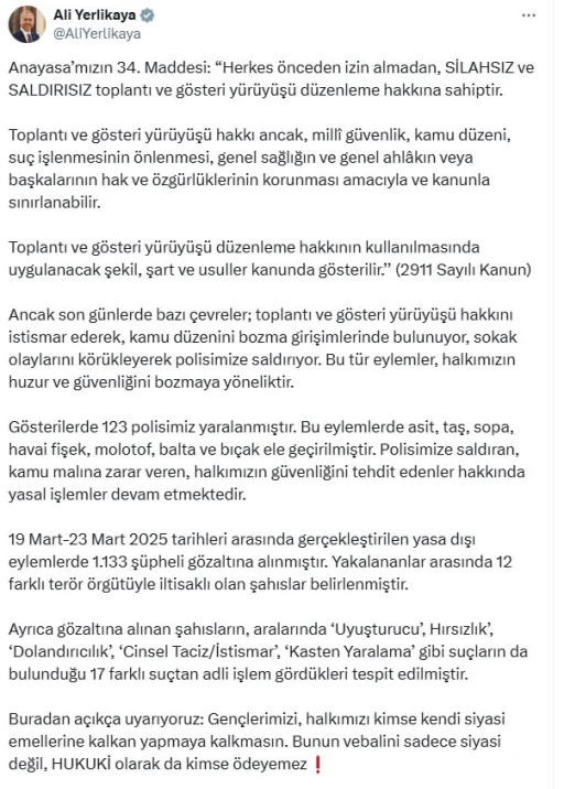 Yasa dışı eylemlerde 1133 şüpheli gözaltına alındı